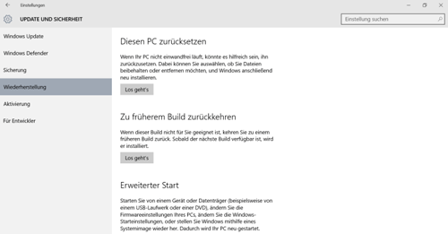 Upgrade auf Windows 10 rückgängig machen und Ursprungsversion nutzen